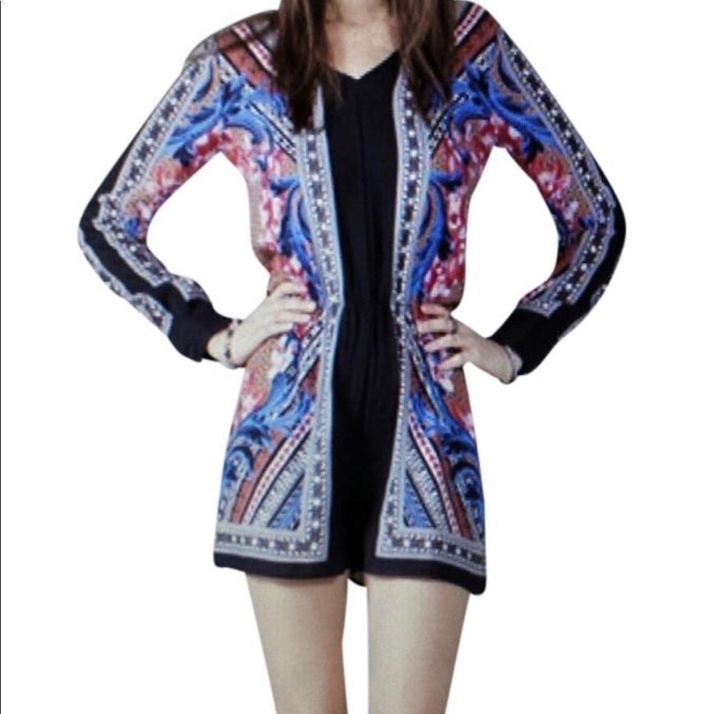 Jealous Tomato colorful boho long sleeves romper S
